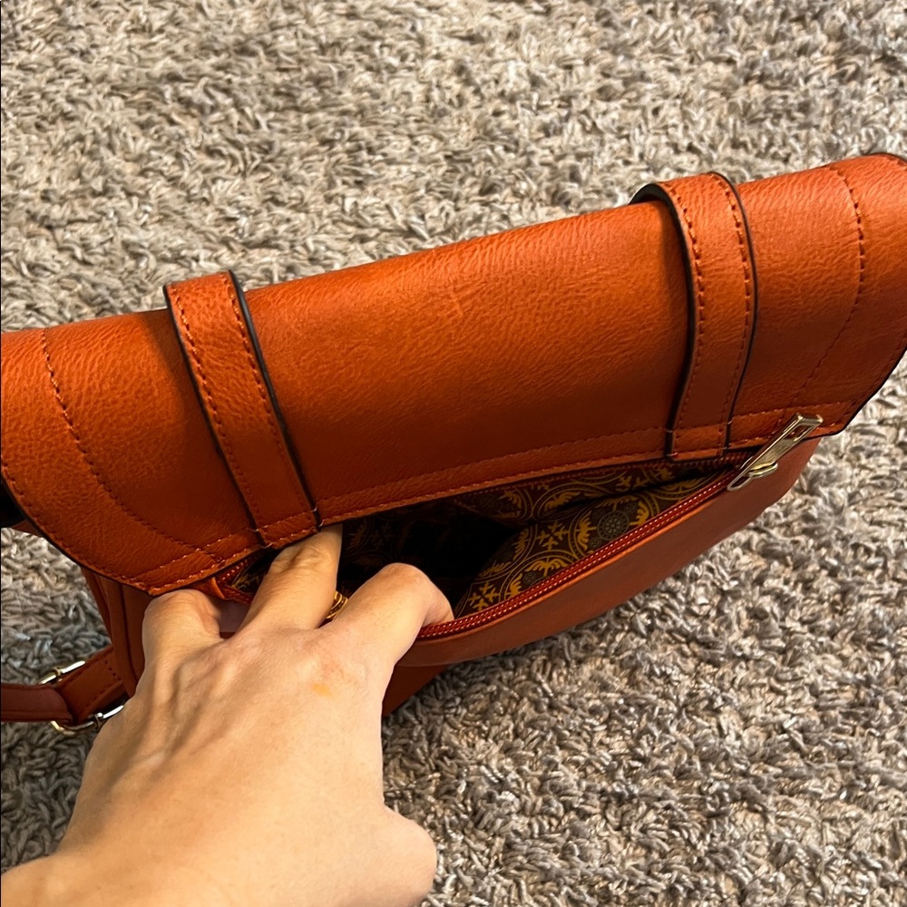Orange Crossbody Bag with Gold Accents - Picture 4 of 5